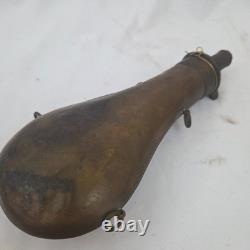 Antique Brass Embossed Hunting Scene Black Powder Flask Civil War Muzzleloader