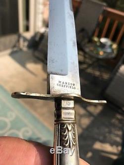 Antique CIVIL War Spearpiont Bowie Knife Manson Sheffield Etched Panel Blade