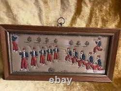 Antique Civil War Embroidery Needlework Handmade Folk Art Military Solders Scene