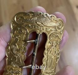Antique Civil War Era 14k Solid Yellow Gold Union Sash Buckle Engraved 20g