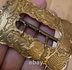 Antique Civil War Era 14k Solid Yellow Gold Union Sash Buckle Engraved 20g