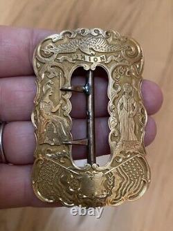 Antique Civil War Era 14k Solid Yellow Gold Union Sash Buckle Engraved 20g