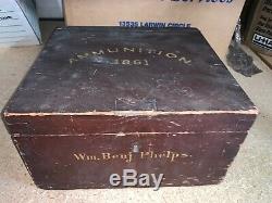 Antique Civil War Era Ammunition Box 1861 Wood Rare Marked Wm. Benj Phelps
