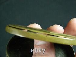 Antique Civil War Era Brass Snuff Box with Mirror Tramp Folk Art Onyx Pearl Inlay