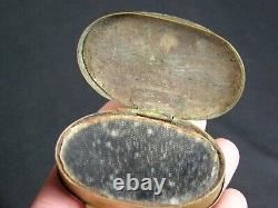 Antique Civil War Era Brass Snuff Box with Mirror Tramp Folk Art Onyx Pearl Inlay