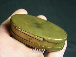 Antique Civil War Era Brass Snuff Box with Mirror Tramp Folk Art Onyx Pearl Inlay