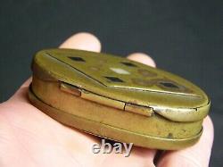 Antique Civil War Era Brass Snuff Box with Mirror Tramp Folk Art Onyx Pearl Inlay