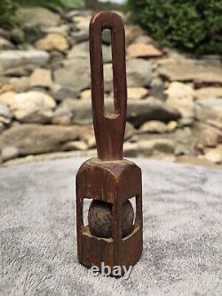 Antique Civil War Era Wood Carved Cage Ball Folk Art Trench POW Early Child Toy
