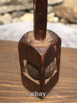 Antique Civil War Era Wood Carved Cage Ball Folk Art Trench POW Early Child Toy