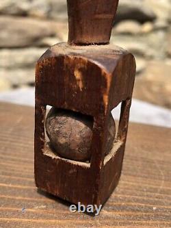 Antique Civil War Era Wood Carved Cage Ball Folk Art Trench POW Early Child Toy