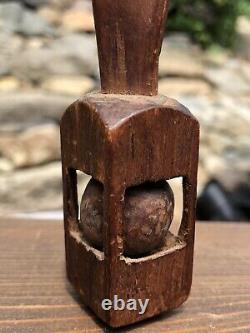 Antique Civil War Era Wood Carved Cage Ball Folk Art Trench POW Early Child Toy