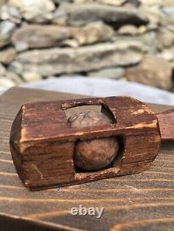 Antique Civil War Era Wood Carved Cage Ball Folk Art Trench POW Early Child Toy
