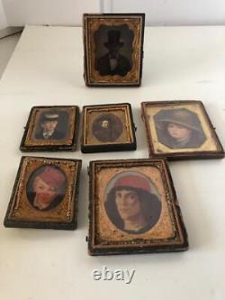 Antique Civil War Era daguerreotype Lot of 6 1/2 cases with1 Tintype Indian withHAT