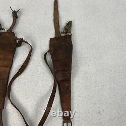 Antique Civil War Leather Gunpowder Bags Shot Flask Pouch Holster