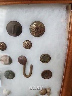 Antique Civil War Relic Bullets CSA Miniballs Buttons Infantry Staff Cuff Coat