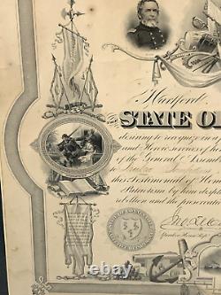 Antique Civil War State of Connecticut Commemoration Certificate in Wood Frame