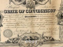 Antique Civil War State of Connecticut Commemoration Certificate in Wood Frame