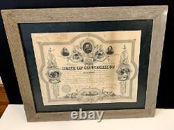 Antique Civil War State of Connecticut Commemoration Certificate in Wood Frame