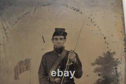 Antique Civil War Tin Type Soldier Armed in Uniform