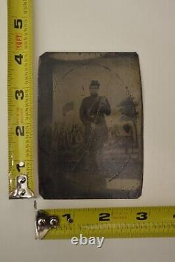 Antique Civil War Tin Type Soldier Armed in Uniform