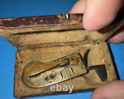 Antique Fleam Small Engraved Brass Civil War Era withLeather Case Functional