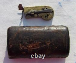 Antique Fleam. Unusual Small Engraved Brass Civil War Era Fleam w Leather Case