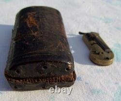 Antique Fleam. Unusual Small Engraved Brass Civil War Era Fleam w Leather Case