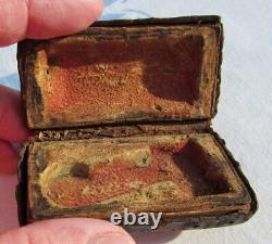 Antique Fleam. Unusual Small Engraved Brass Civil War Era Fleam w Leather Case