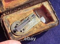 Antique Fleam. Unusual Small Engraved Brass Civil War Era Fleam w Leather Case