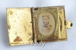 Antique Gold Filled Civil War Miniature Four Soldier Photos in Locket Book Form