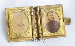Antique Gold Filled Civil War Miniature Four Soldier Photos in Locket Book Form
