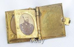 Antique Gold Filled Civil War Miniature Four Soldier Photos in Locket Book Form