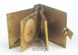 Antique Gold Filled Civil War Miniature Four Soldier Photos in Locket Book Form