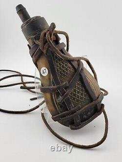 Antique Gun Powder Flask Civil War Era With Embossed Art Design & Leather Strap