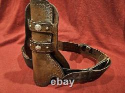 Antique Leather Old West Holster And Early 1900s Military Leather Gun Belt