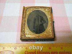 Antique Original CIVIL War Glass Plate Photograph Confederate Soldier & Knife