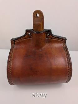 Antique Primitive Leather Water Canteen Shot Pouch Civil War Frontier Wood Plug