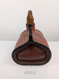 Antique Primitive Leather Water Canteen Shot Pouch Civil War Frontier Wood Plug