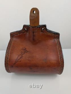 Antique Primitive Leather Water Canteen Shot Pouch Civil War Frontier Wood Plug