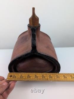 Antique Primitive Leather Water Canteen Shot Pouch Civil War Frontier Wood Plug