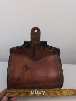 Antique Primitive Leather Water Canteen Shot Pouch Civil War Frontier Wood Plug