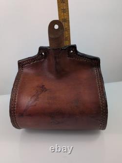 Antique Primitive Leather Water Canteen Shot Pouch Civil War Frontier Wood Plug