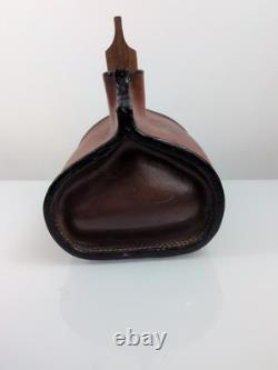 Antique Primitive Leather Water Canteen Shot Pouch Civil War Frontier Wood Plug
