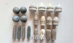 Antique Rifle-musket bullets and other bullets, lead Minie, War 1853-1856