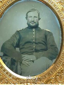 Antique Ruby Ambrotype Photograph Seated Civil War Soldier Gold Tint