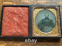 Antique Ruby Ambrotype Photograph Seated Civil War Soldier Gold Tint