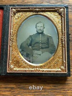 Antique Ruby Ambrotype Photograph Seated Civil War Soldier Gold Tint