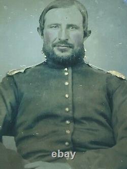 Antique Ruby Ambrotype Photograph Seated Civil War Soldier Gold Tint