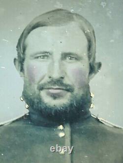 Antique Ruby Ambrotype Photograph Seated Civil War Soldier Gold Tint