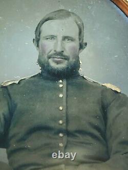 Antique Ruby Ambrotype Photograph Seated Civil War Soldier Gold Tint